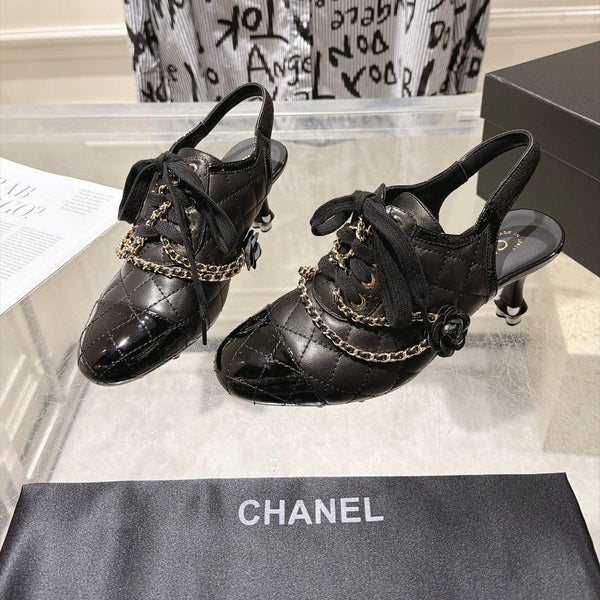 CC 26b Quilted Lace Up Slingback Black Leather 124291