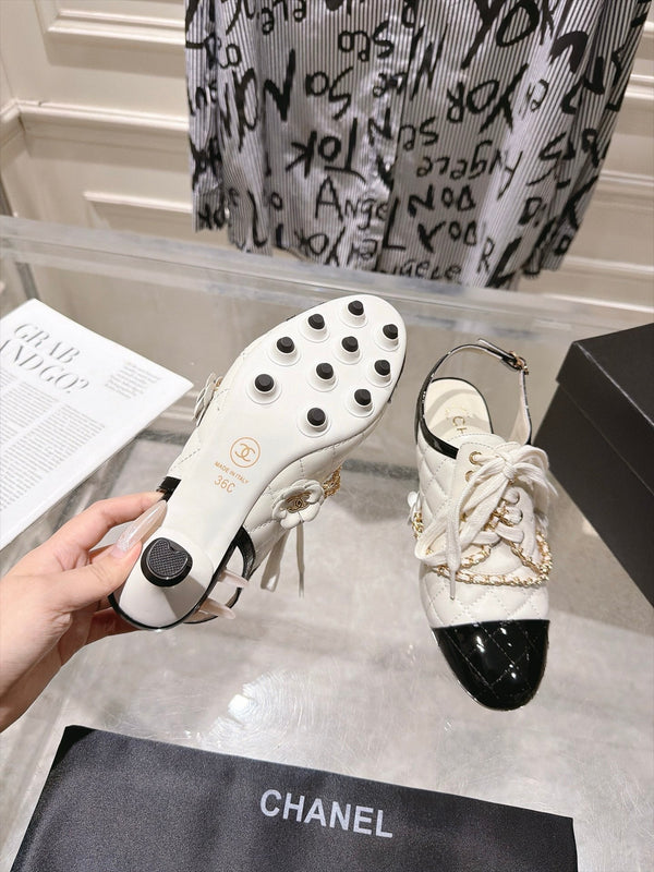 CC 26b Quilted Lace Up Slingback White Leather 124292