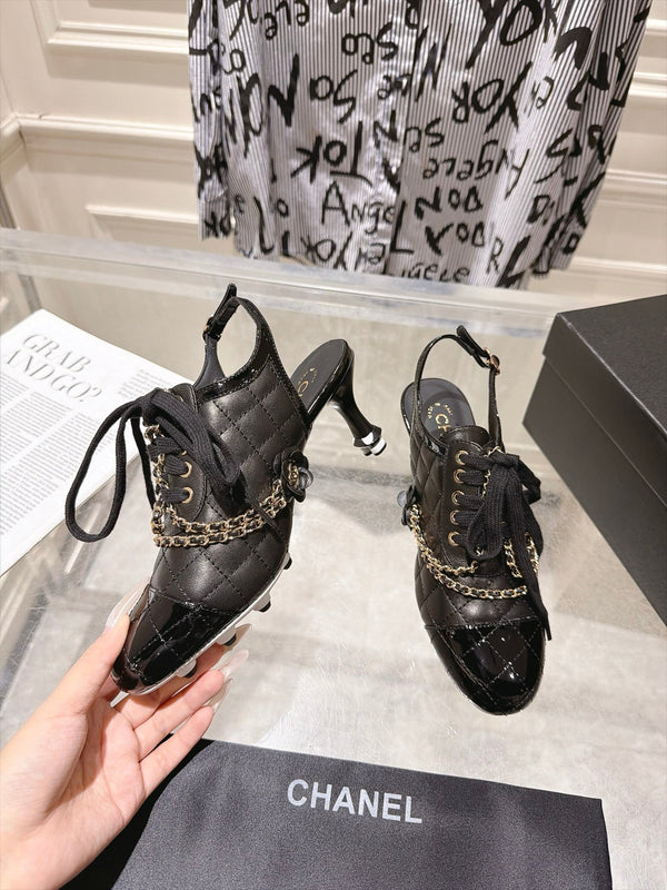 CC 26b Quilted Lace Up Slingback Black Leather 124294