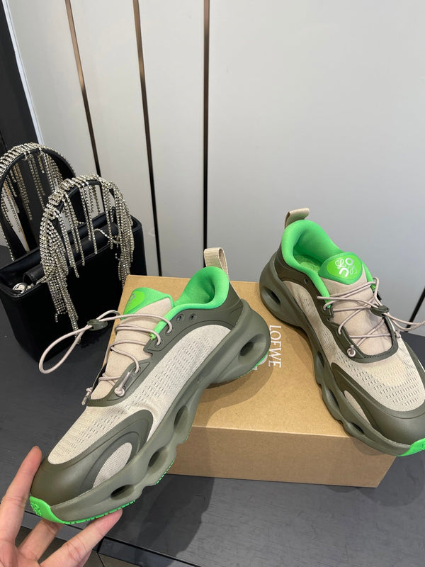 Loewe x On Cloudsolo Sneakers Khaki Green and Beige  Polyester and Mesh 533484