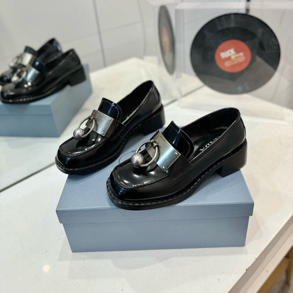 Prad 26s Ball Chain Loafers Black Brushed Leather 941515