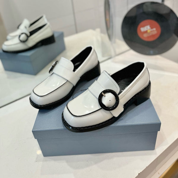 Prad 26s Heeled Loafers White Brushed Leather 941517