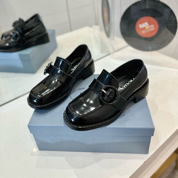 Prad 26s Heeled Loafers Black Brushed Leather 941519