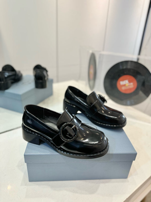 Prad 26s Heeled Loafers Black Brushed Leather 941519