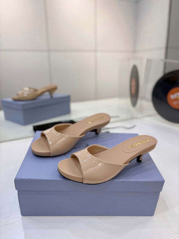 Pra Kitten Heel Sandals 4cm Beige Patent Leather 834583