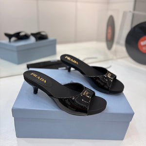 Pra Kitten Heel Sandals 4cm Black Patent Leather 834601