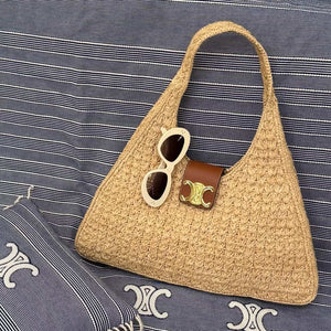 Celine Cabas Triangle Raffia Calfskin