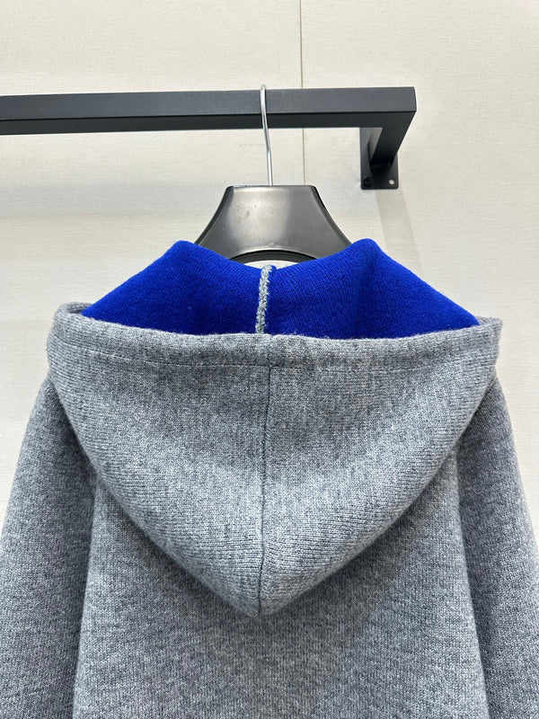 Celin Embroidered Hooded Sweater Grey Wool 346091