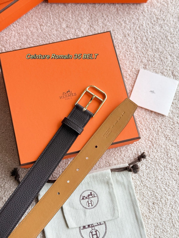 HM Gold 35mm Romain Belt Brown Chocolate Leather 188392