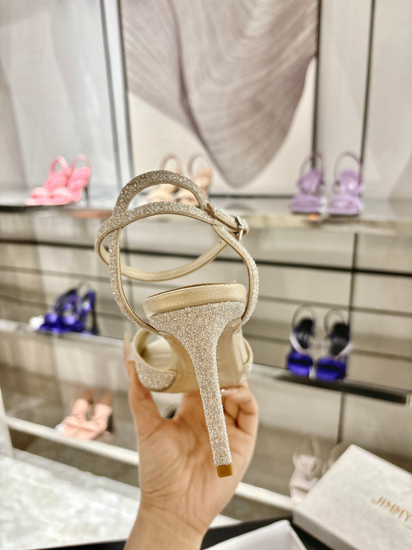 Jimmy Choo Sacora Crystal Sandal 65 Light Soft Gold Cowhide 597666