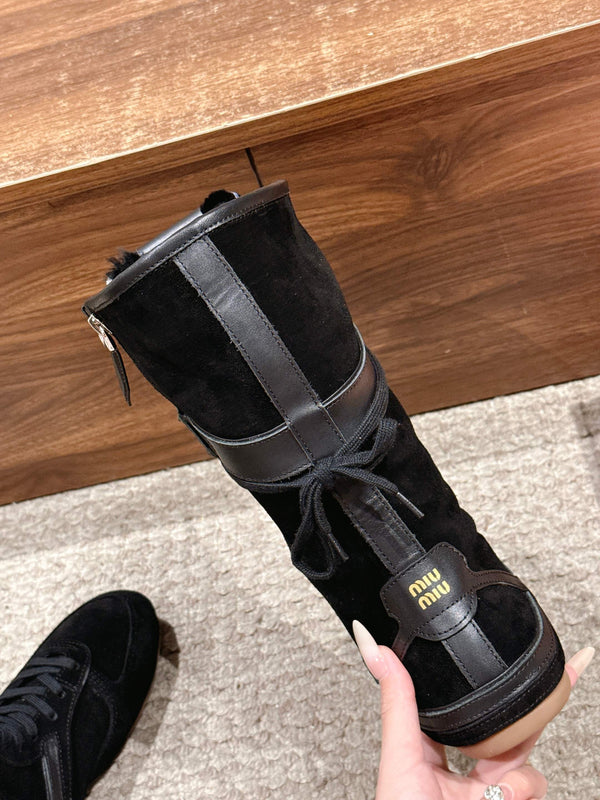 Miumiu 25 Boot Black Suede Calfskin 553694