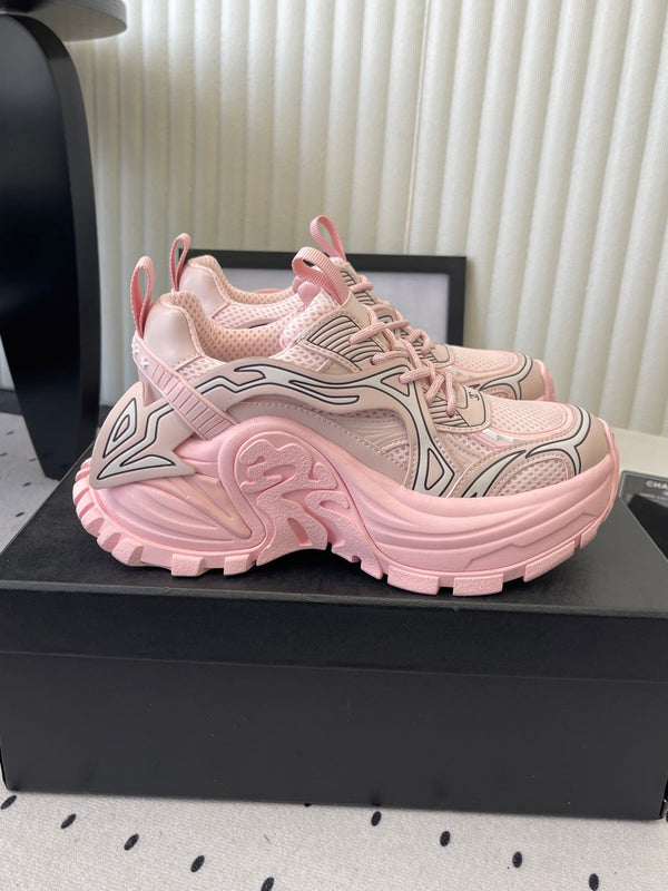 CC Platform Sneakers Pink Mesh Rubber 611800