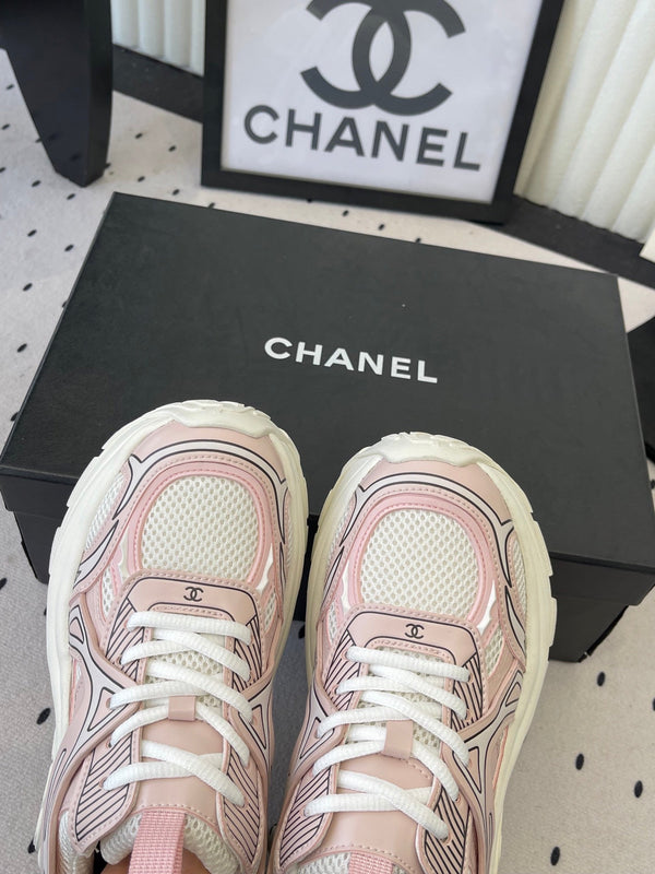 CC Platform Sneakers Pink White Mesh Rubber 611802