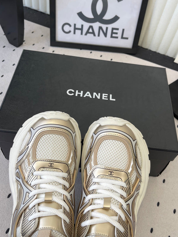 CC Platform Sneakers Gold White Mesh Rubber 611803