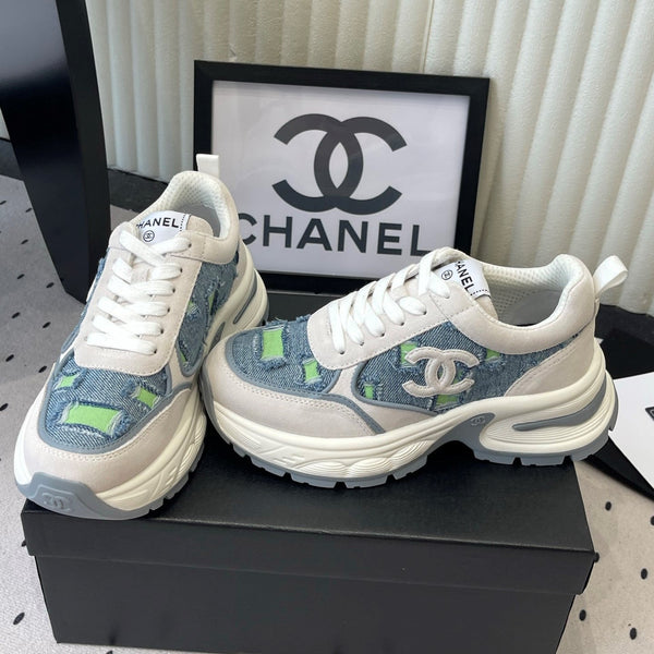 CC 26s Chunky Platform Casual Sneakers Blue White Green Denim Suede 968605
