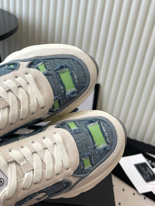 CC 26s Chunky Platform Casual Sneakers Blue White Green Denim Suede 968605