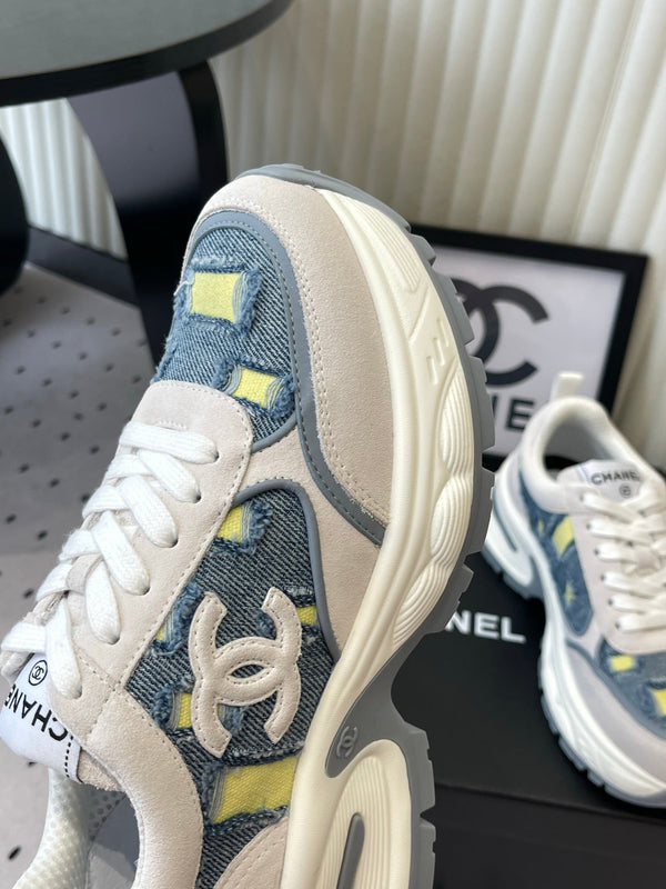 CC 26s Chunky Platform Casual Sneakers Blue White Yellow Denim Suede 968606