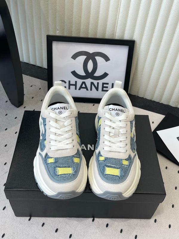 CC 26s Chunky Platform Casual Sneakers Blue White Yellow Denim Suede 968606