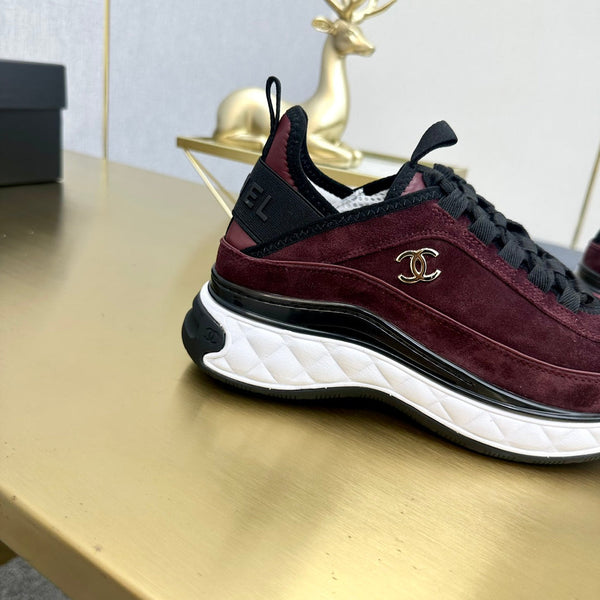 CC 26s Low-Top Chunky Sneakers Burgundy Suede Mesh Textile 980825