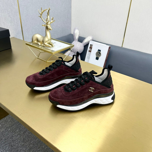 CC 26s Low-Top Chunky Sneakers Burgundy Suede Mesh Textile 980825