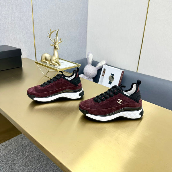 CC 26s Low-Top Chunky Sneakers Burgundy Suede Mesh Textile 980825
