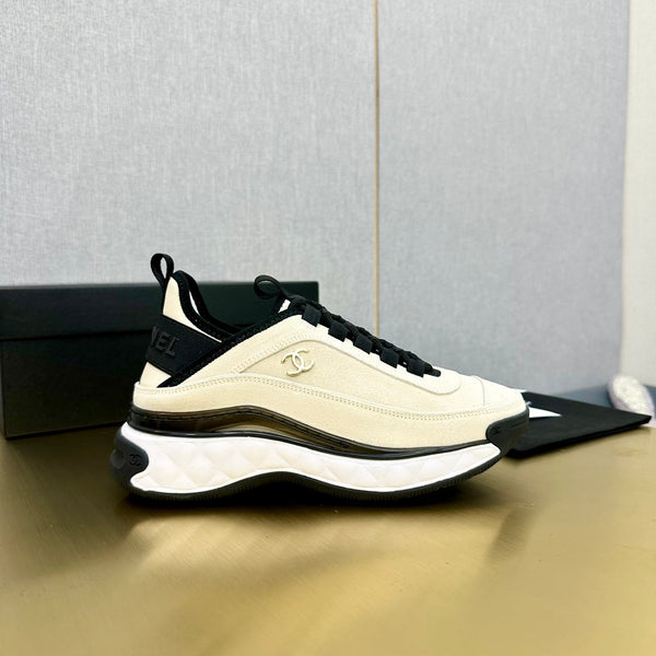 CC 26s Low-Top Chunky Sneakers Ivory Suede Mesh Textile 980832