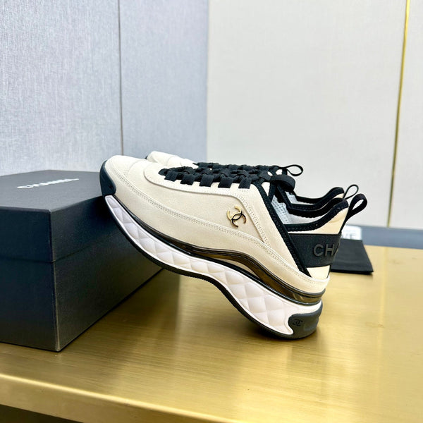 CC 26s Low-Top Chunky Sneakers Ivory Suede Mesh Textile 980832