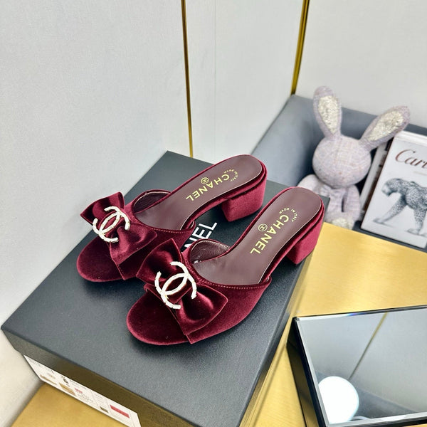 CC 25 Mid Heel Mules Burgundy Red Velvet 23847