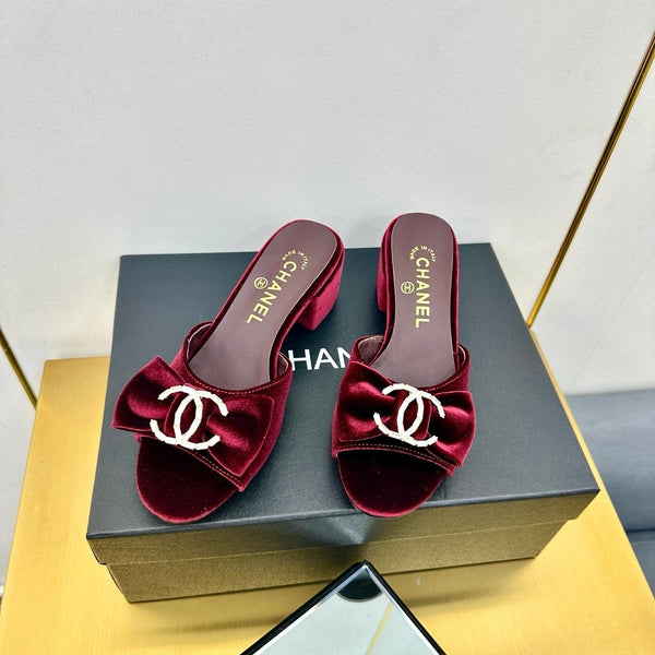 CC 25 Mid Heel Mules Burgundy Red Velvet 23847