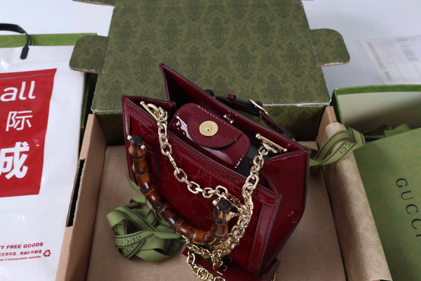 GG Diana Mini Tote Bag 20cm Red Patent Leather Crystals