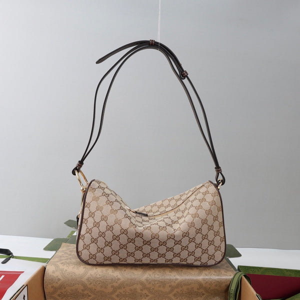 GG Half Horsebit Mini Shoulder Bag 19.5 Beige Brown Canvas
