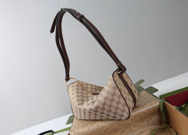 GG Half Horsebit Mini Shoulder Bag 19.5 Beige Brown Canvas