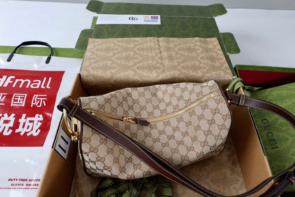 GG Half Horsebit Mini Shoulder Bag 19.5 Beige Brown Canvas