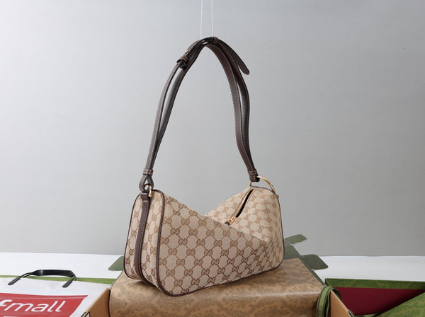 GG Half Horsebit Mini Shoulder Bag 19.5 Beige Brown Canvas