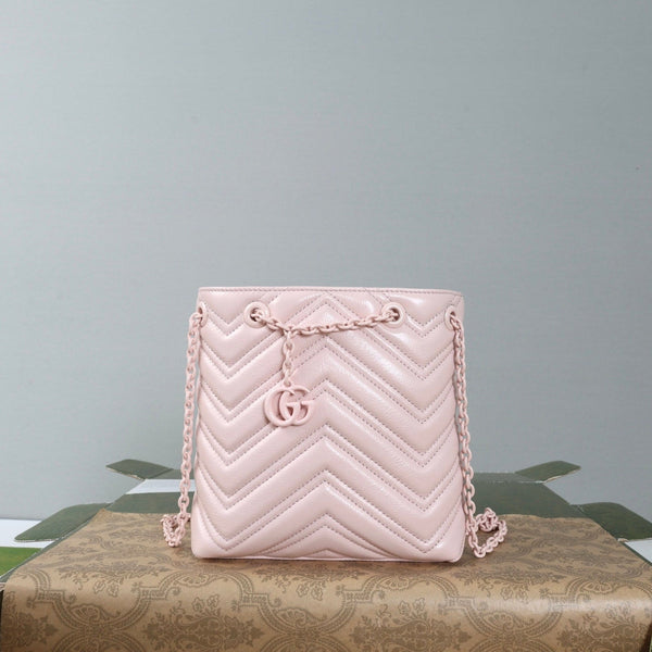 GG 26s Marmont Nano Bucket Bag 17cm Light Pink Quilted Leather
