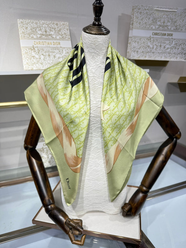 CD 2026 Square Scarf 90cm Green Silk 214754