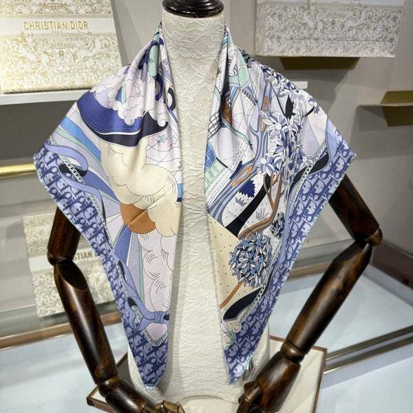 CD Avenue Scarf 90x90cm Blue Colorful Twill Silk 209102