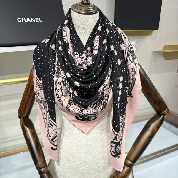 CC 26s Shawl 140x140cm Black Pink Cashmere Silk 212965