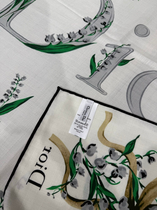 CD 26s Dior Lily of the Valley Scarf 140x140cm Cashmere Silk 215660