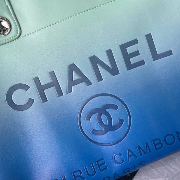 cc shopping bag 34cm blue tiffany blue calfskin silver hardware