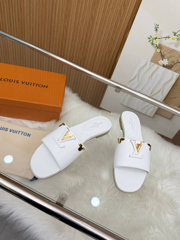 LV Mare Flat Mule White Sheepskin