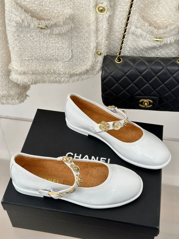CC Mary Jane Glossy White Cowhide And Lambskin