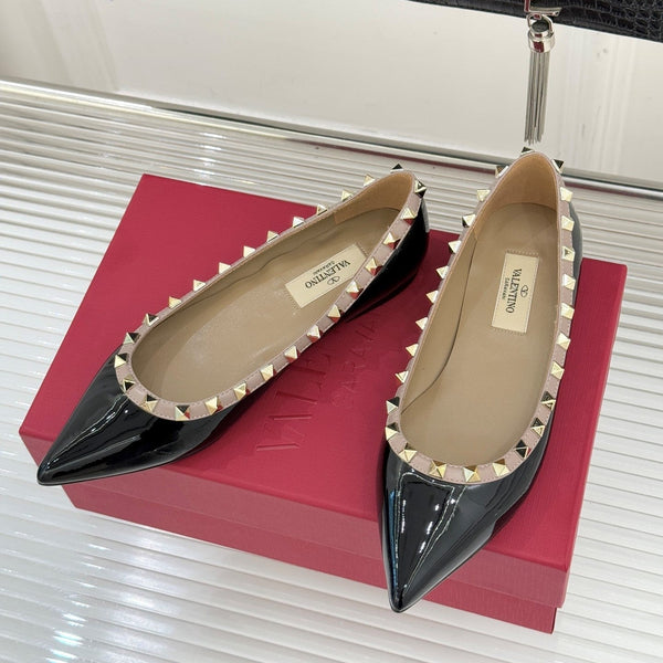Valentino Rockstud Ballet Flat Black Patent Leather 642995