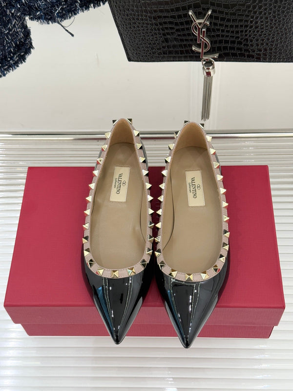 Valentino Rockstud Ballet Flat Black Patent Leather 642995