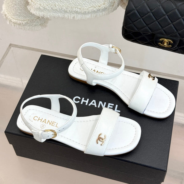 CC 26s Strap Flat Sandals White Lambskin 920334