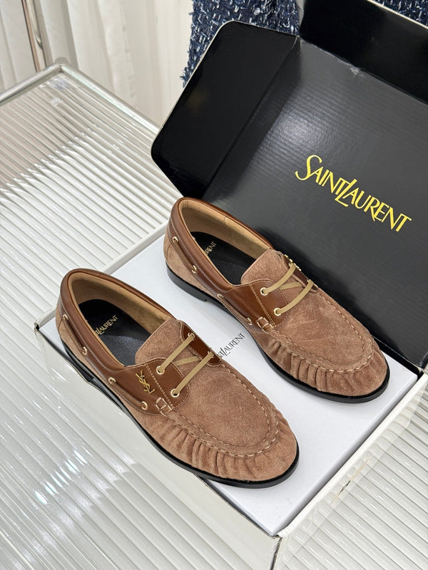 YSL 26s Le Bateau Loafer Dark Brown Calfskin Suede 992280