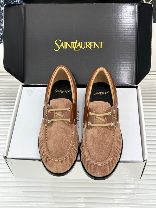 YSL 26s Le Bateau Loafer Dark Brown Calfskin Suede 992280