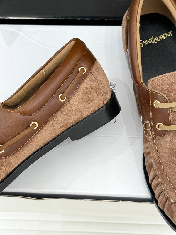YSL 26s Le Bateau Loafer Dark Brown Calfskin Suede 992280