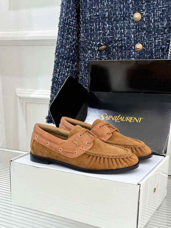 YSL 26s Le Bateau Loafer Tan Brown Calfskin Suede 992281
