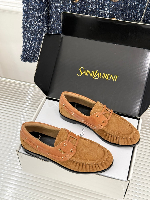 YSL 26s Le Bateau Loafer Tan Brown Calfskin Suede 992281